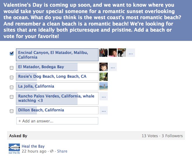 Facebook Question: Most Romantic Beaches for Valentine's Day